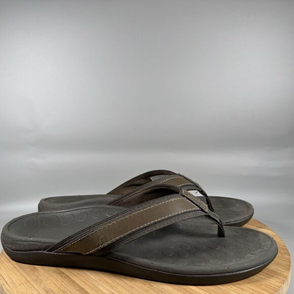 S Vionic Orthaheel Tide Brown Flip Flops Thongs Sandals‎ Men's Size 12 - Picture 1 of 6